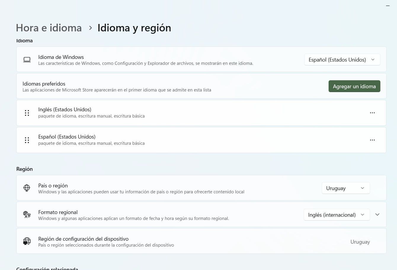 config nueva teclado idioma