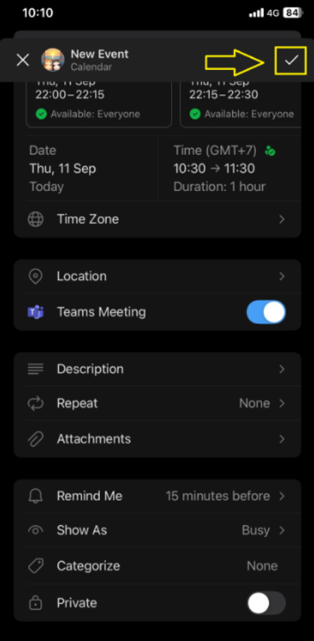 how do i get the +outlook +calendar on my +iphone to do +quarter +hour