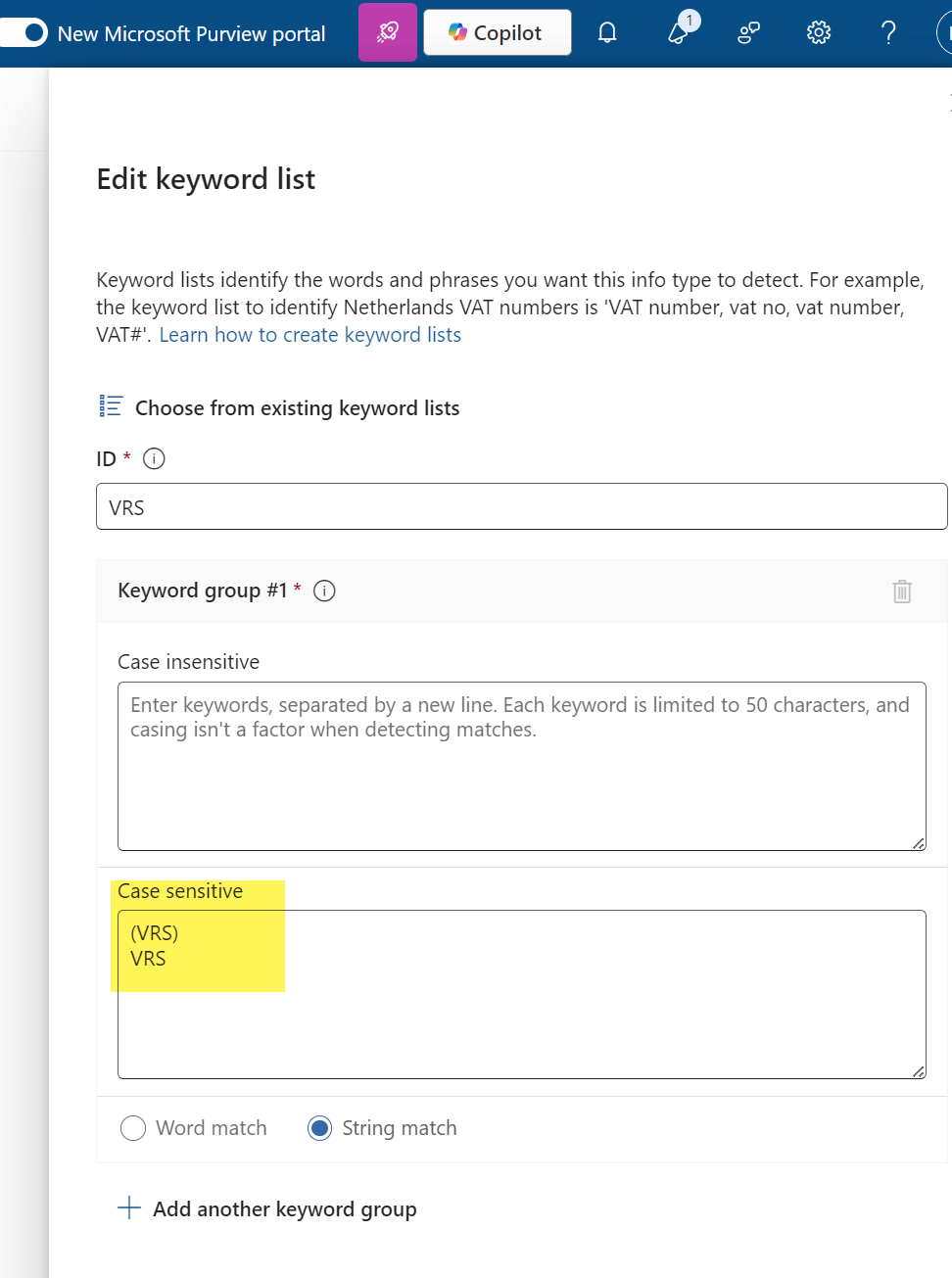 SIT Creation Keyword List