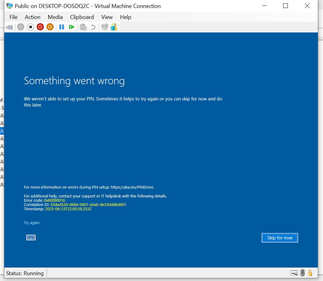 Windows Hello For Business Unable to set PIN , Error Event id 324