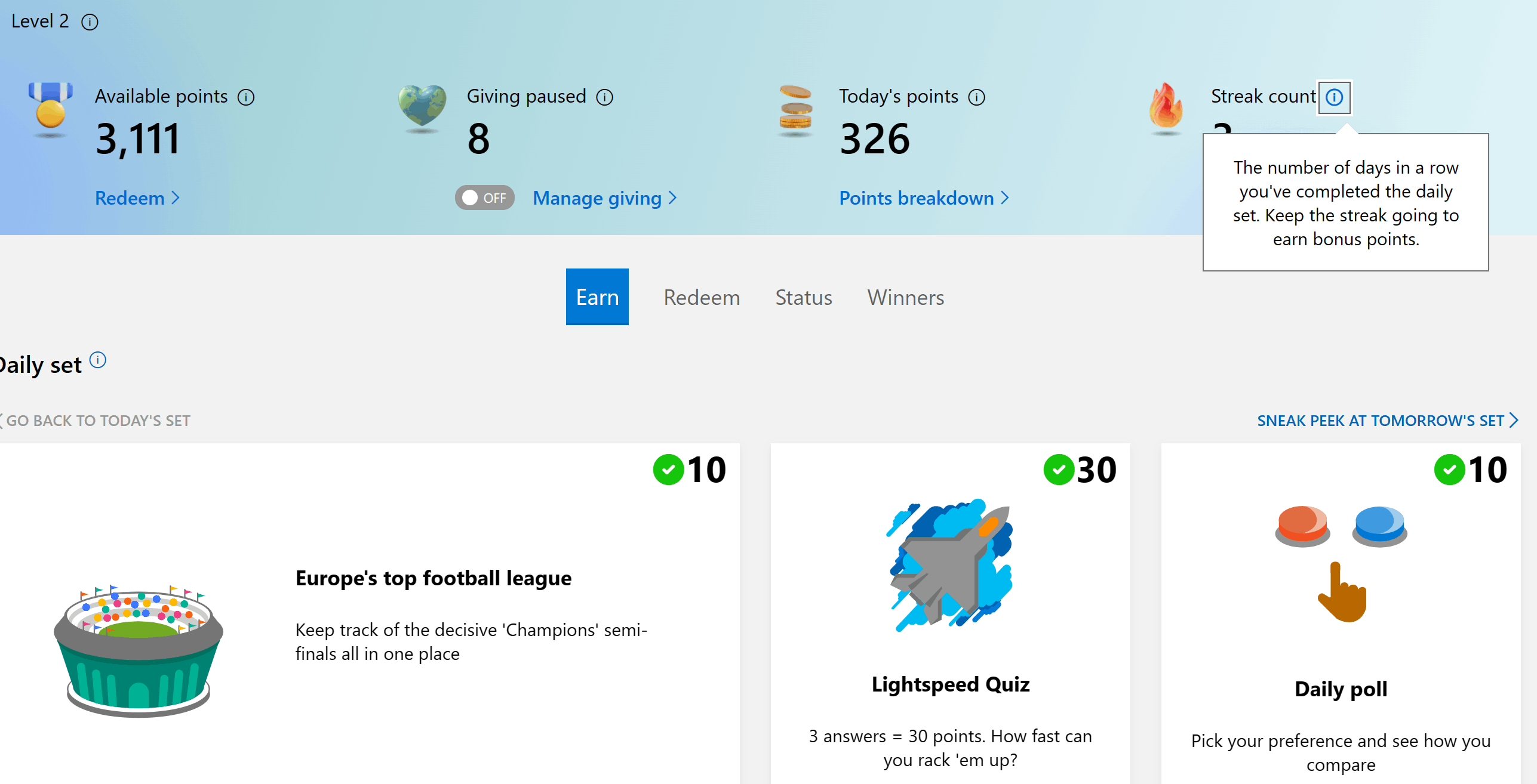 I have daily searches in Bing ,but daily streak shaw o days - Microsoft Q&A