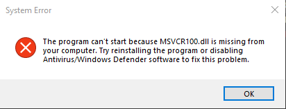 Despite everything MSVCR100.dll still missing - Microsoft Q&A