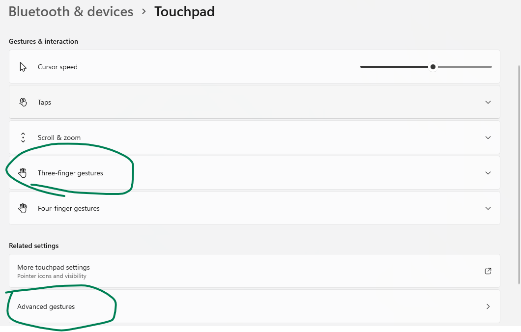 No Gestures settings available under the touchpad settings in Windows ...