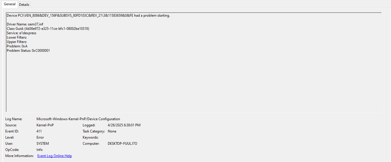 Ethernet Connection Issue - Only Green Light, Device Code 10 Error ...