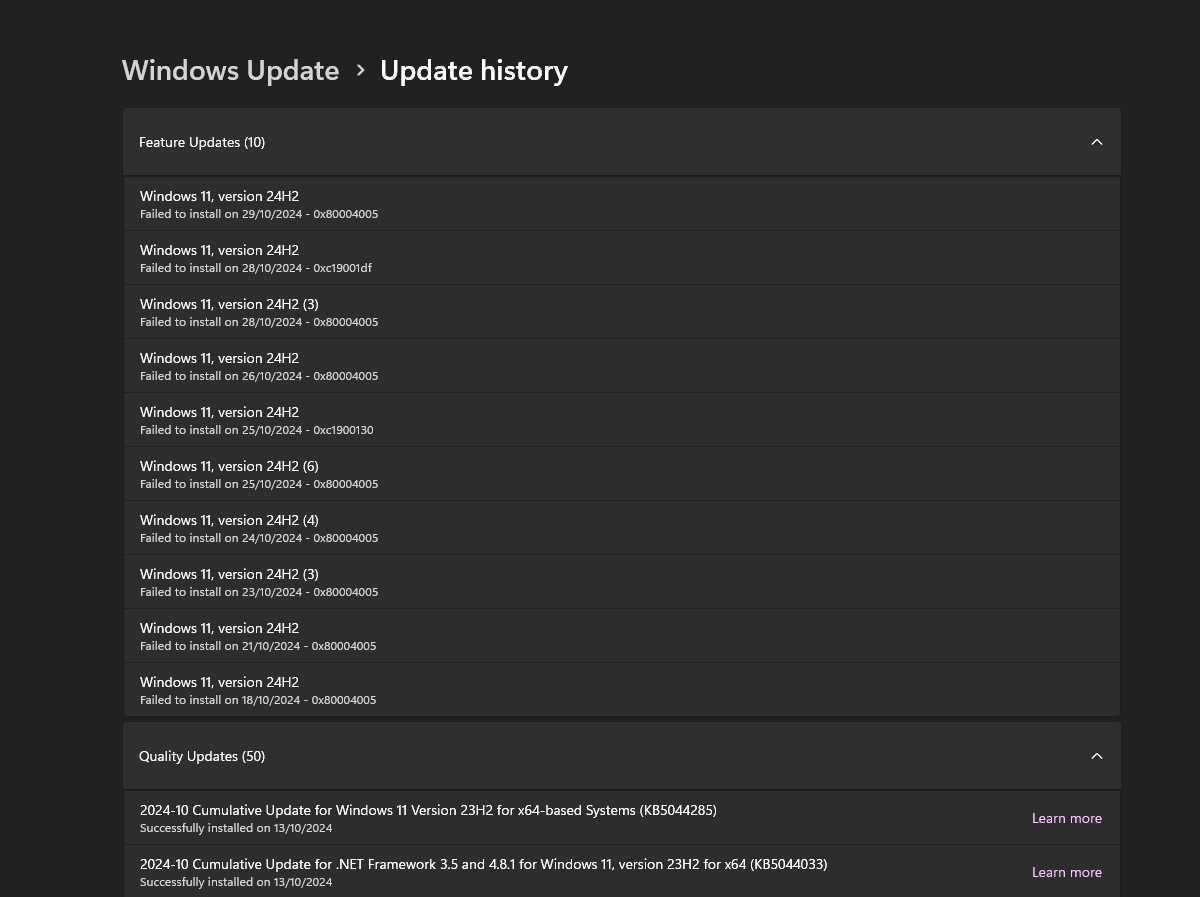 Windows 11 Pro Update (24H2) Fails to Install - Need Assistance