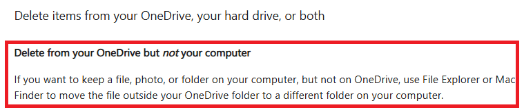 Delete from your OneDrive but not your hard drive - Microsoft Q&A