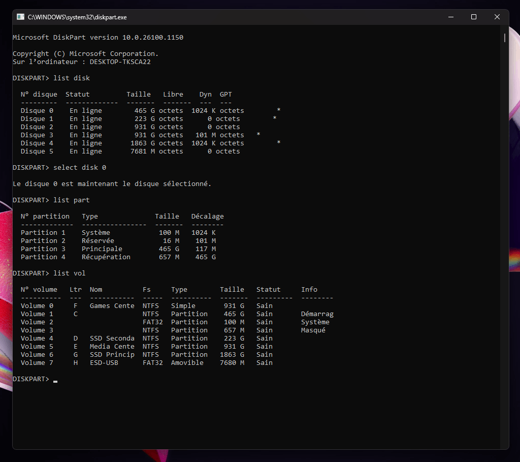 Windows installer invert partitions and disk numbers (in french ...