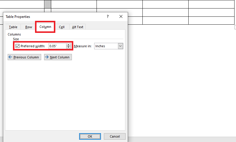 Can't reduce table column width below .16 - Microsoft Q&A