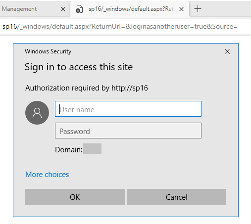 Add “sign in with another user” on SharePoint 2016 - Microsoft Q&A