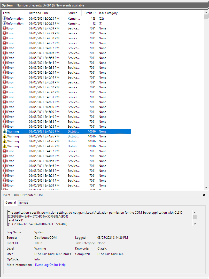 PC freezing with no response about once a day. error 7031 
