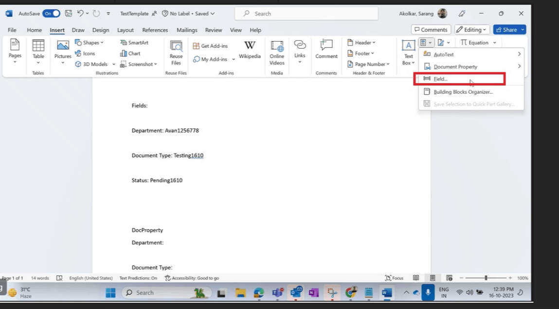Update field in Sharepoint library and document at the same time ...