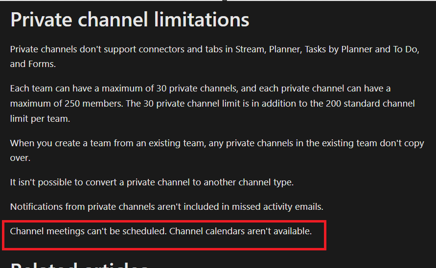 Schedule a channel meeting in a private channel - Microsoft Q&A