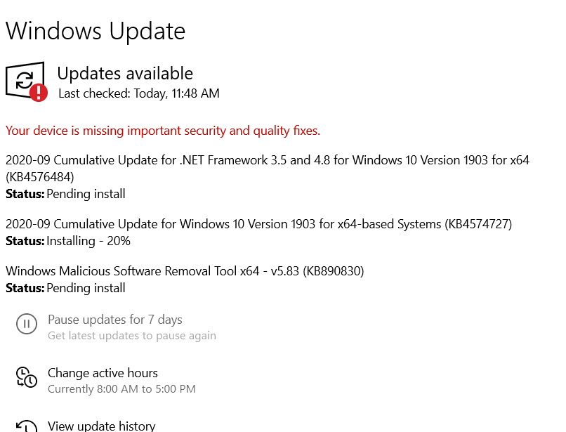 Error : windows update - Microsoft Q&A