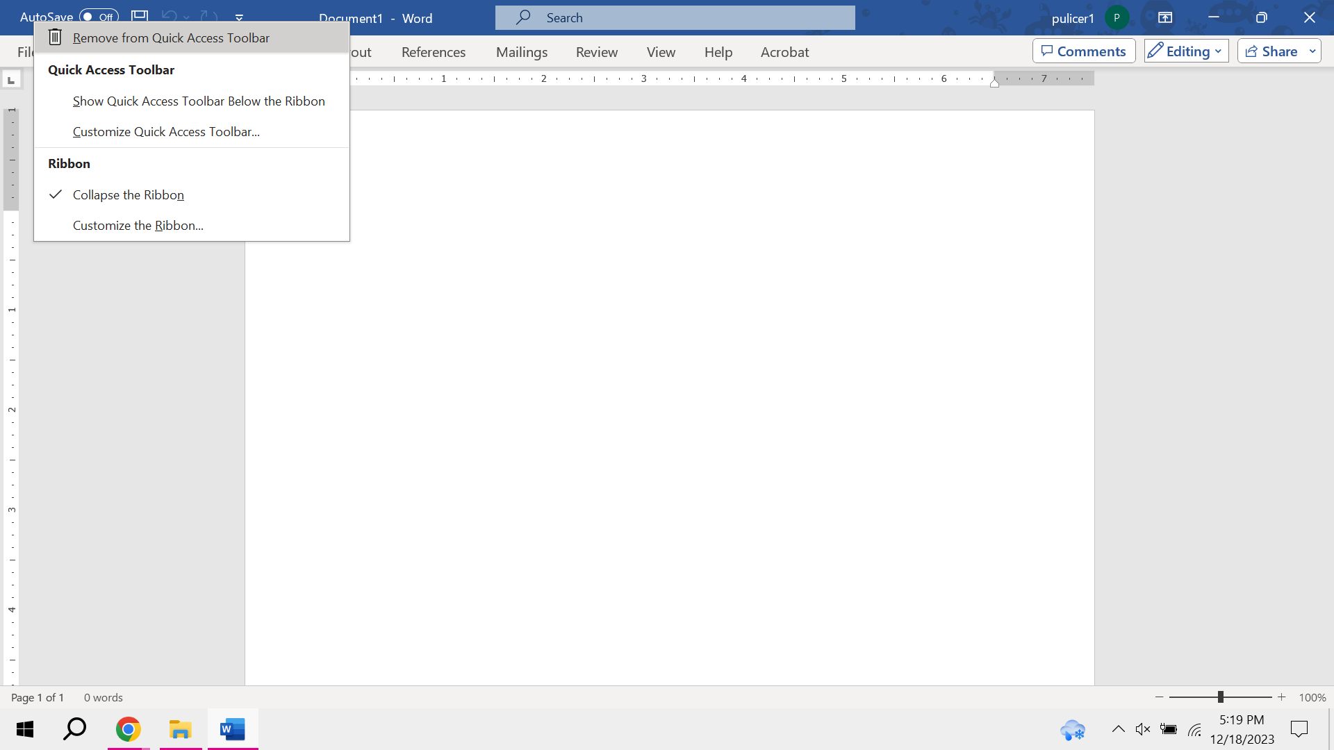 How to get rid of AutoSave in Microsoft Word quick access toolbar
