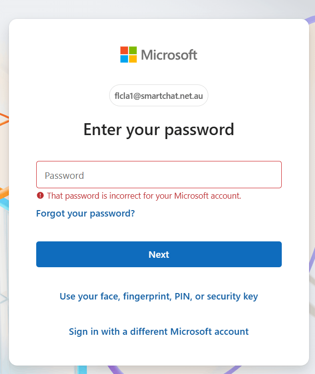 Microsoft keeps rejecting my password when I try to access SETTINGS ...