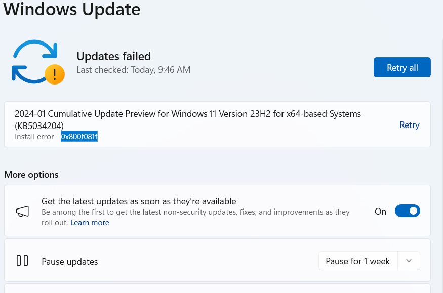 Can't install Windows Update KB5034204!! - Microsoft Q&A