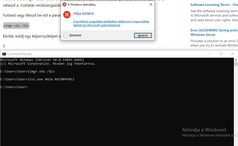 slui.exe hibaüzenet