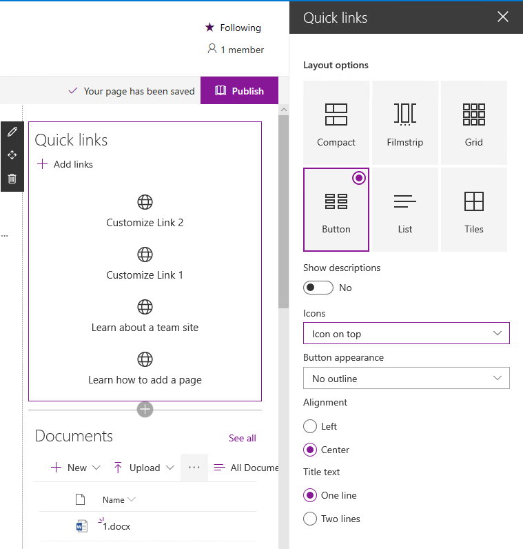 Modern: quick links button option text not centered - Microsoft Q&A