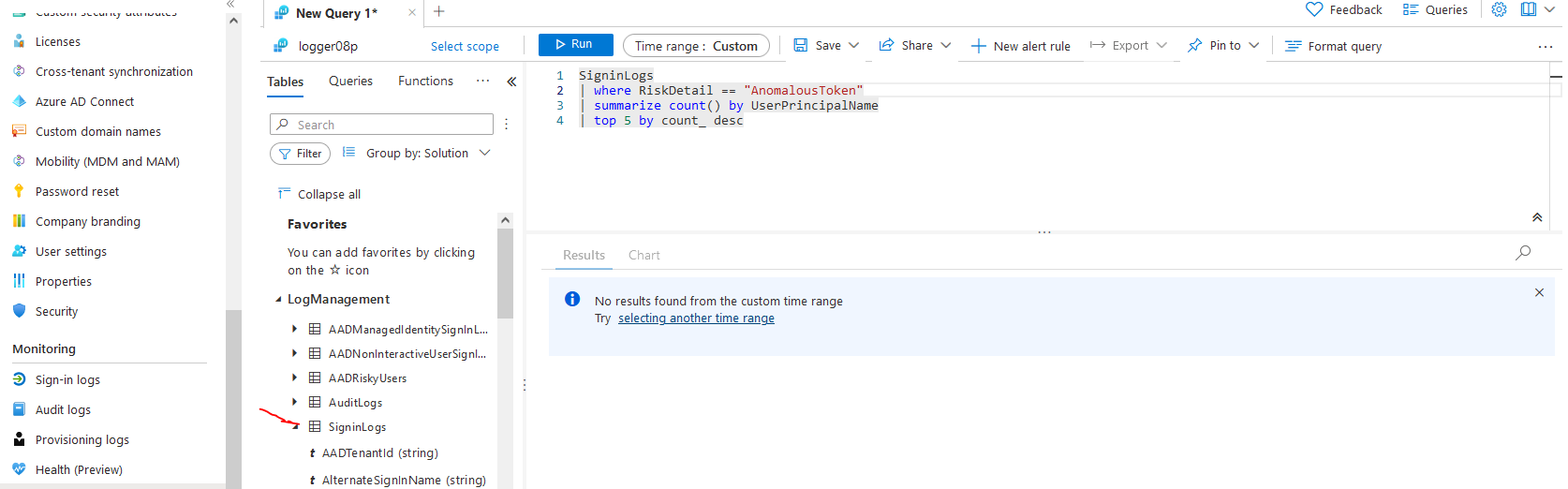 Advanced Hunting Azure AD Risky Signins detection type Anomalous