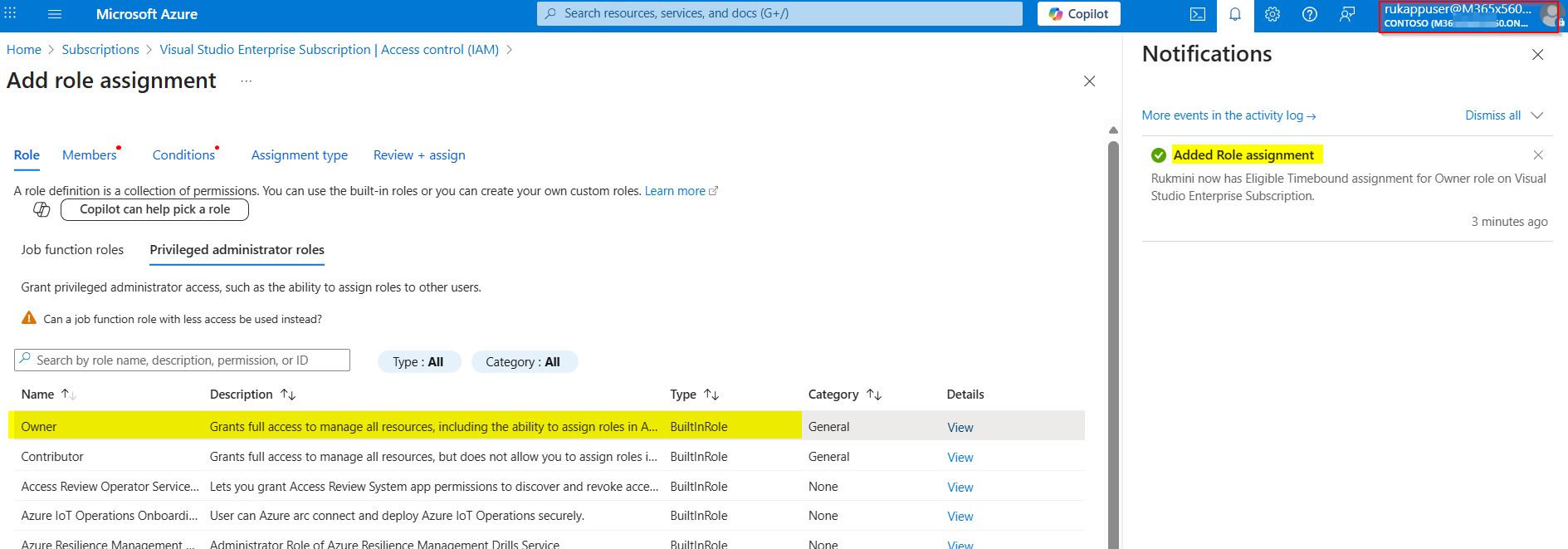 User Access Administrator Role give another user the Owner Role ...