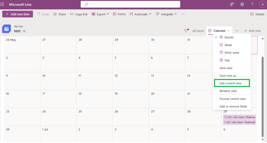 Why is this code showing in my calendar view? when I look in the item ...