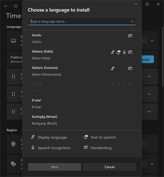 Choose a language to install