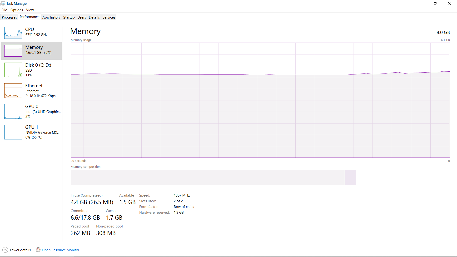 I have 8 GB RAM, but in task manager it says 6.1 GB. Also why my memory ...