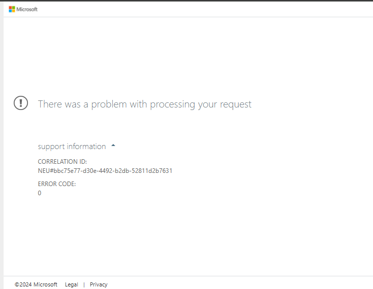 Microsoft 365 MFA setup error: There was a problem with processing your request instructions and verification workflow