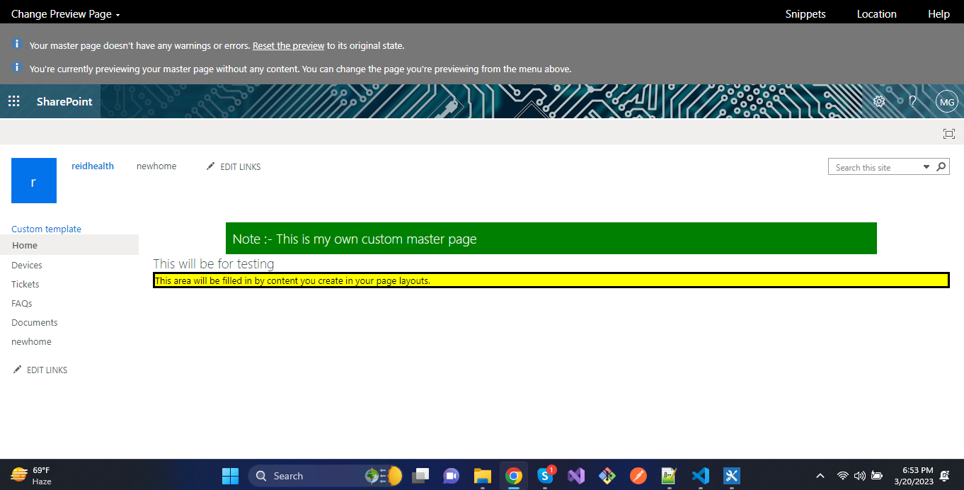 How to add Share Point snippets to my custom master page ? - Microsoft Q&A