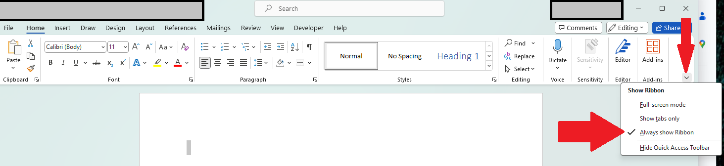 How do I get my Microsoft Word tool ribbon tabs back to the normal view ...