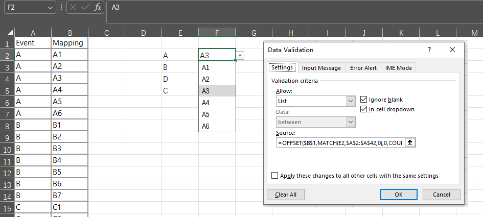 Creating dependent drop down list from two columns in excel - Microsoft Q&A