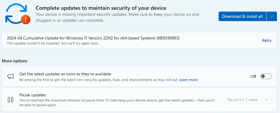 Windows Update KB5036893 does not install - Microsoft Q&A