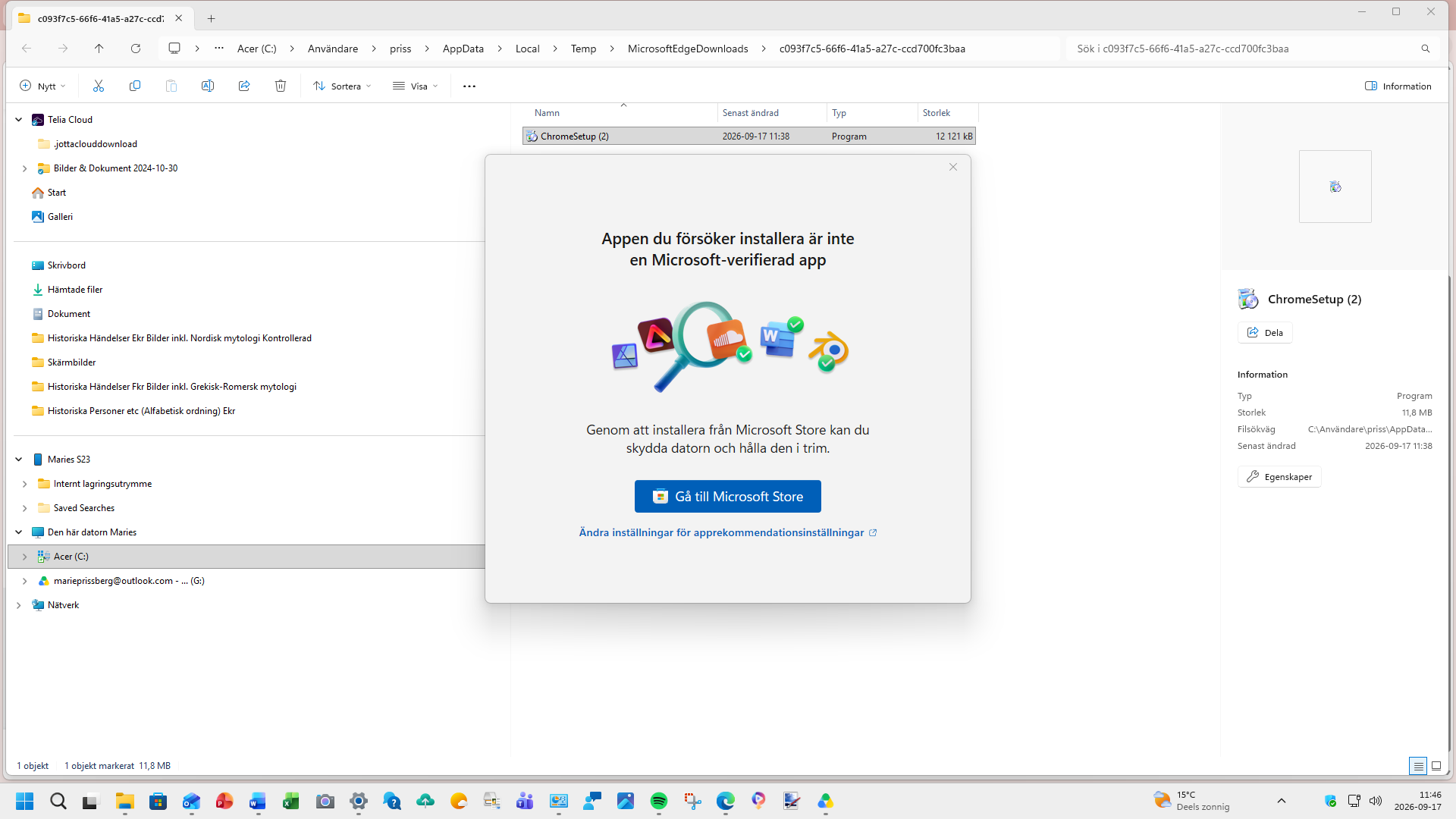 Google Chrome installationsprogram Hänvisning till Microsoft store