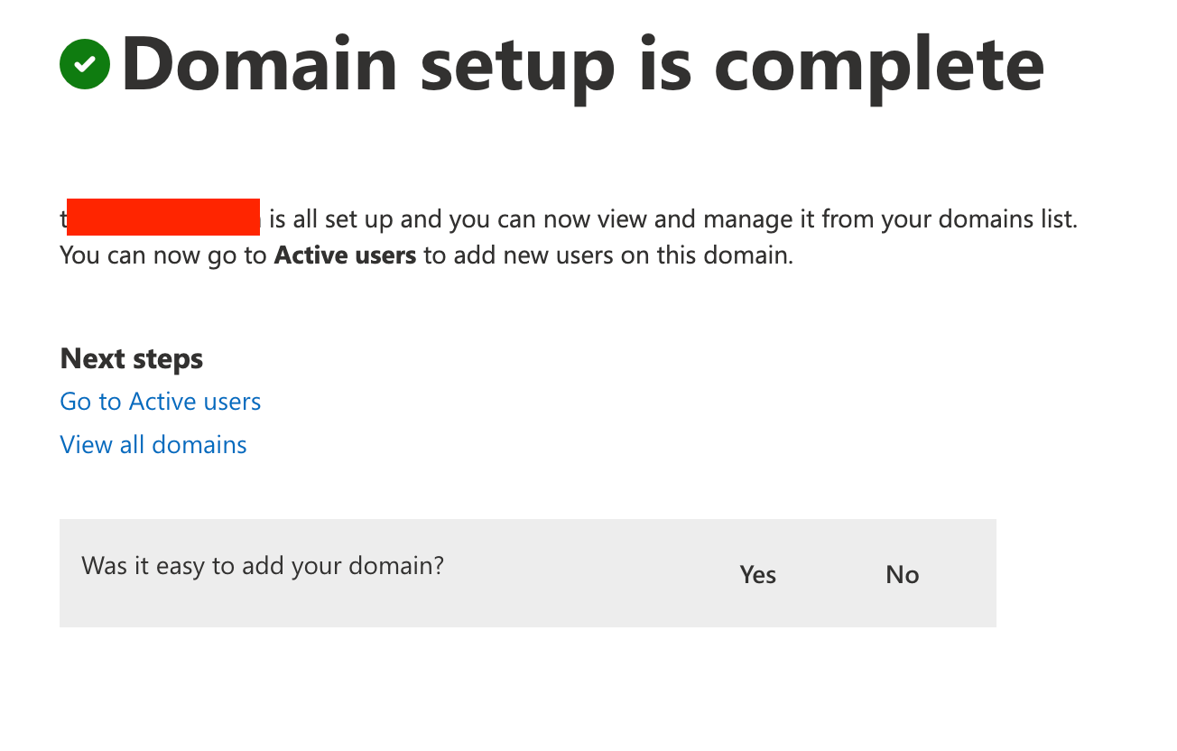Domain status says "Incomplete Setup", even though when I click ...