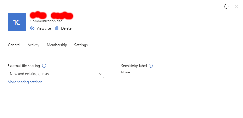 site collection sharing settings