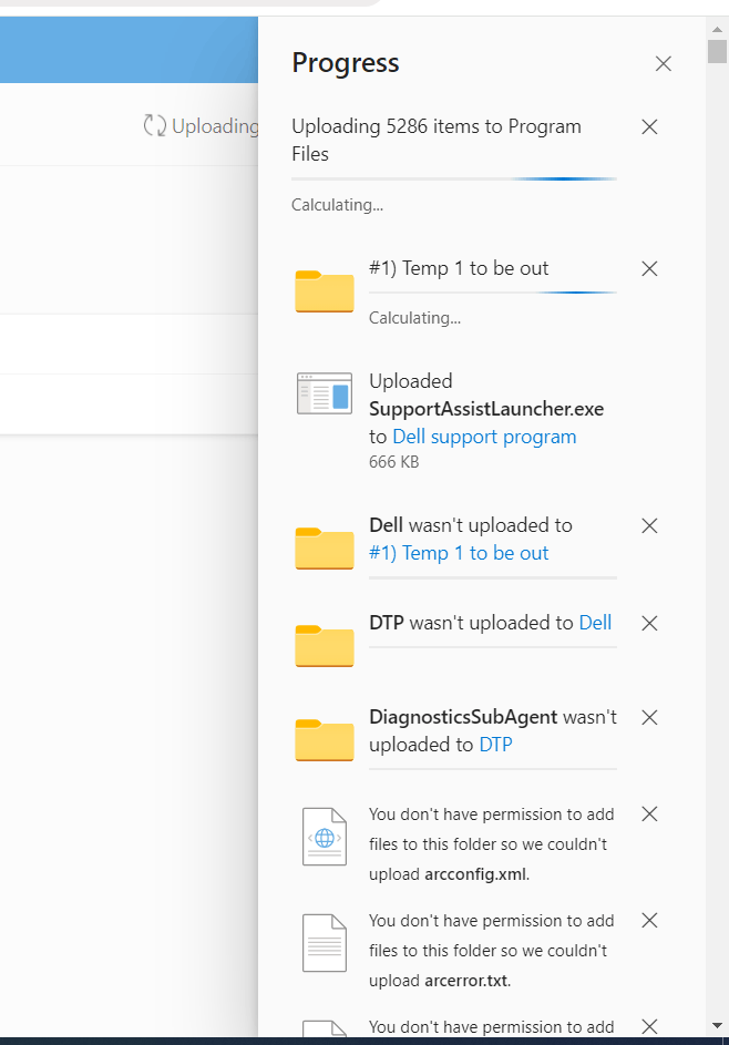 How to show the progress panel on the website of OneDrive after ...