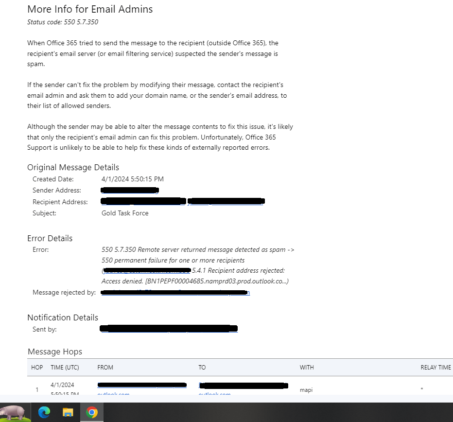 M365 Outlook sending incorrect delivery error message for organization ...