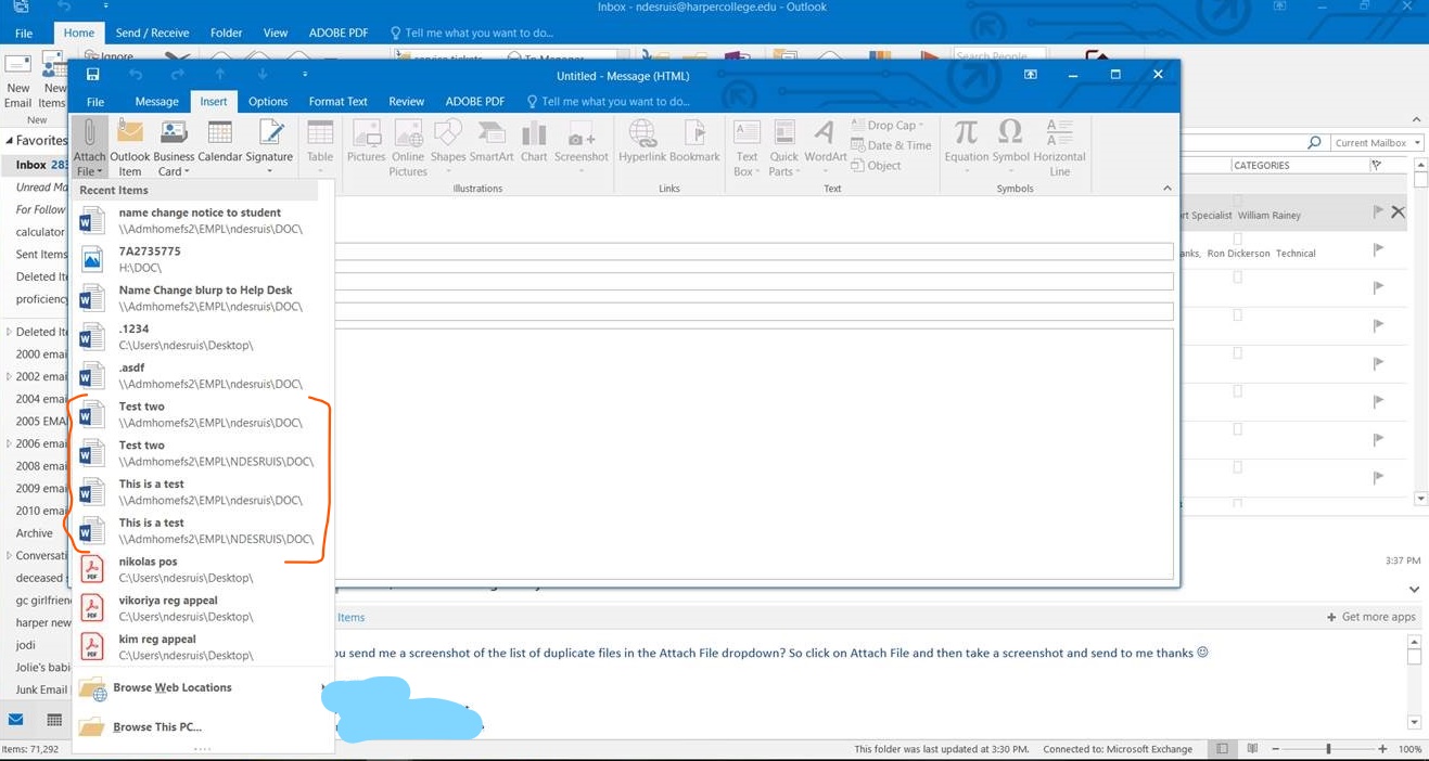 Outlook 2016: Attach File Drop Down Shows Duplicate Files - Microsoft Q&A