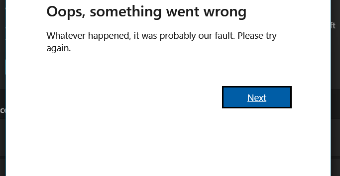 our fault prompt after entering correct account password