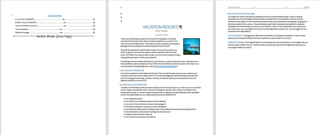 Changing page number in header of multipage document with Table of ...
