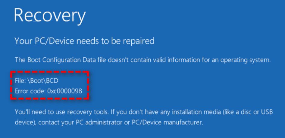 My computer is stuck on /bcd error code 0xc0000098. I have a
