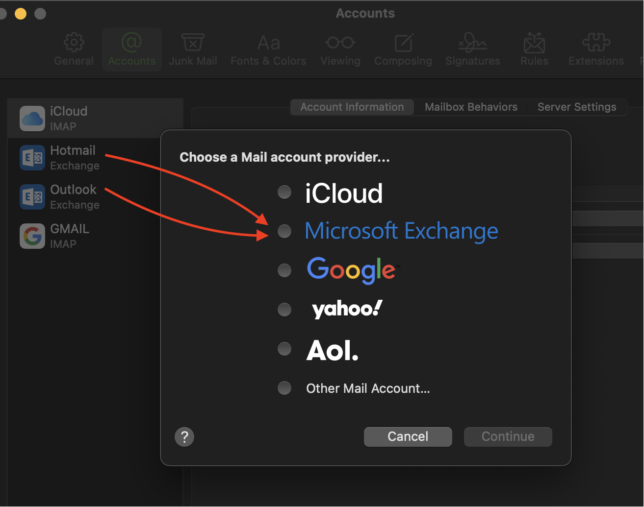 how to setup microsoft exchange email on macbook