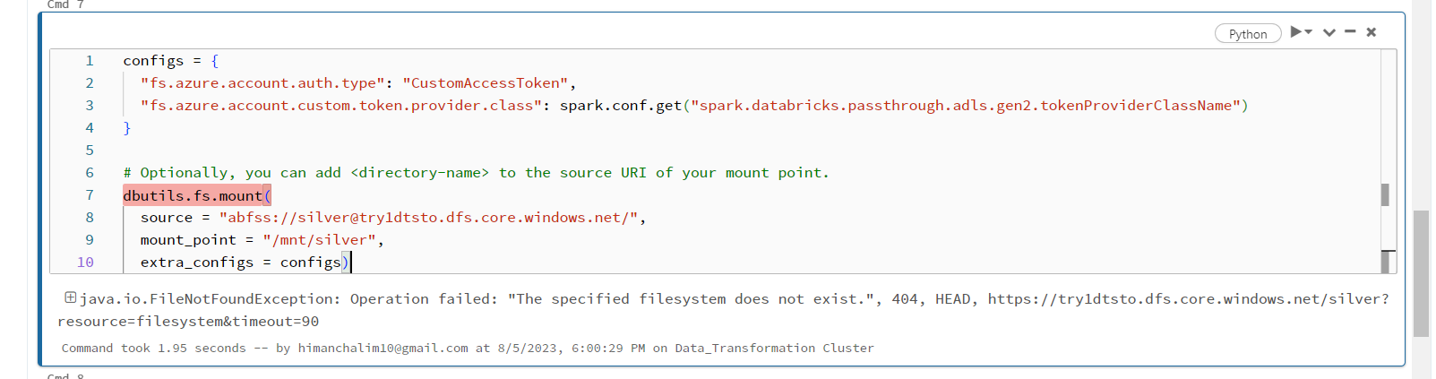 I am unable to mount containers using databricks and storage gen 2 ...