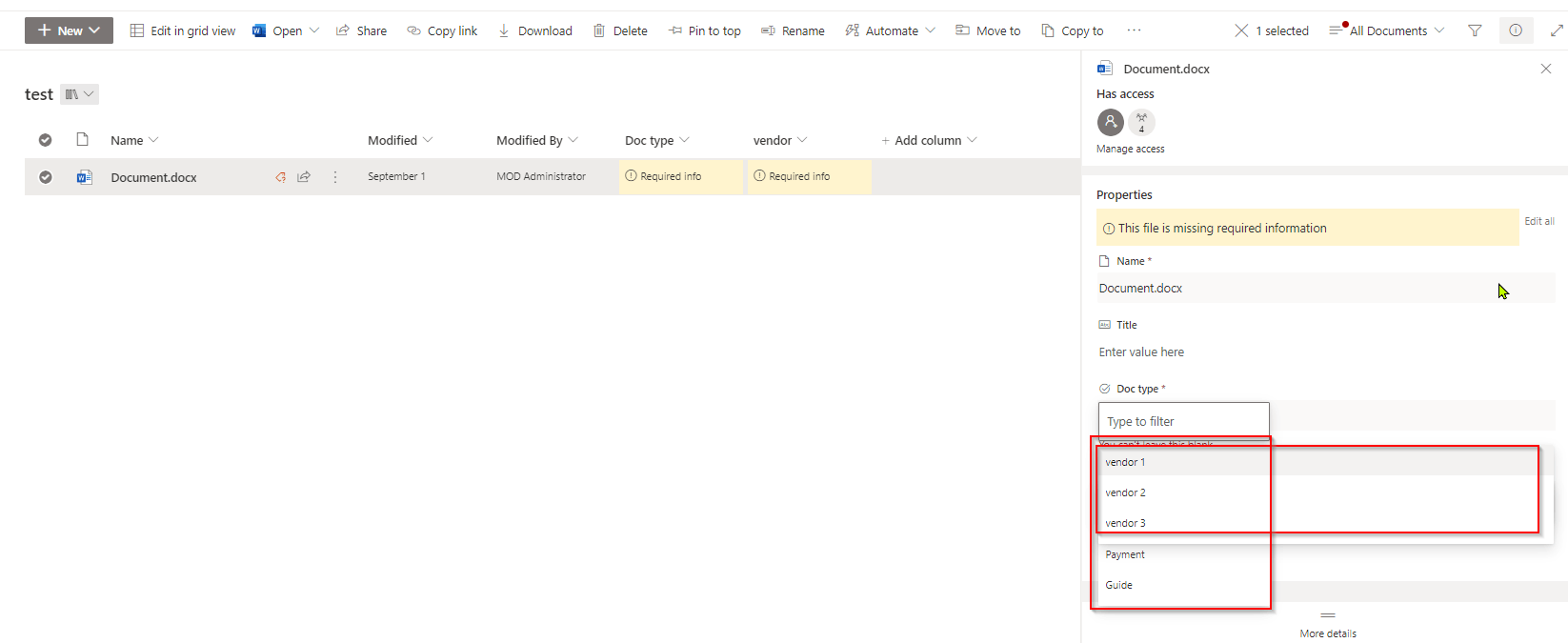 Required metadata columns all expanding at once in the information ...