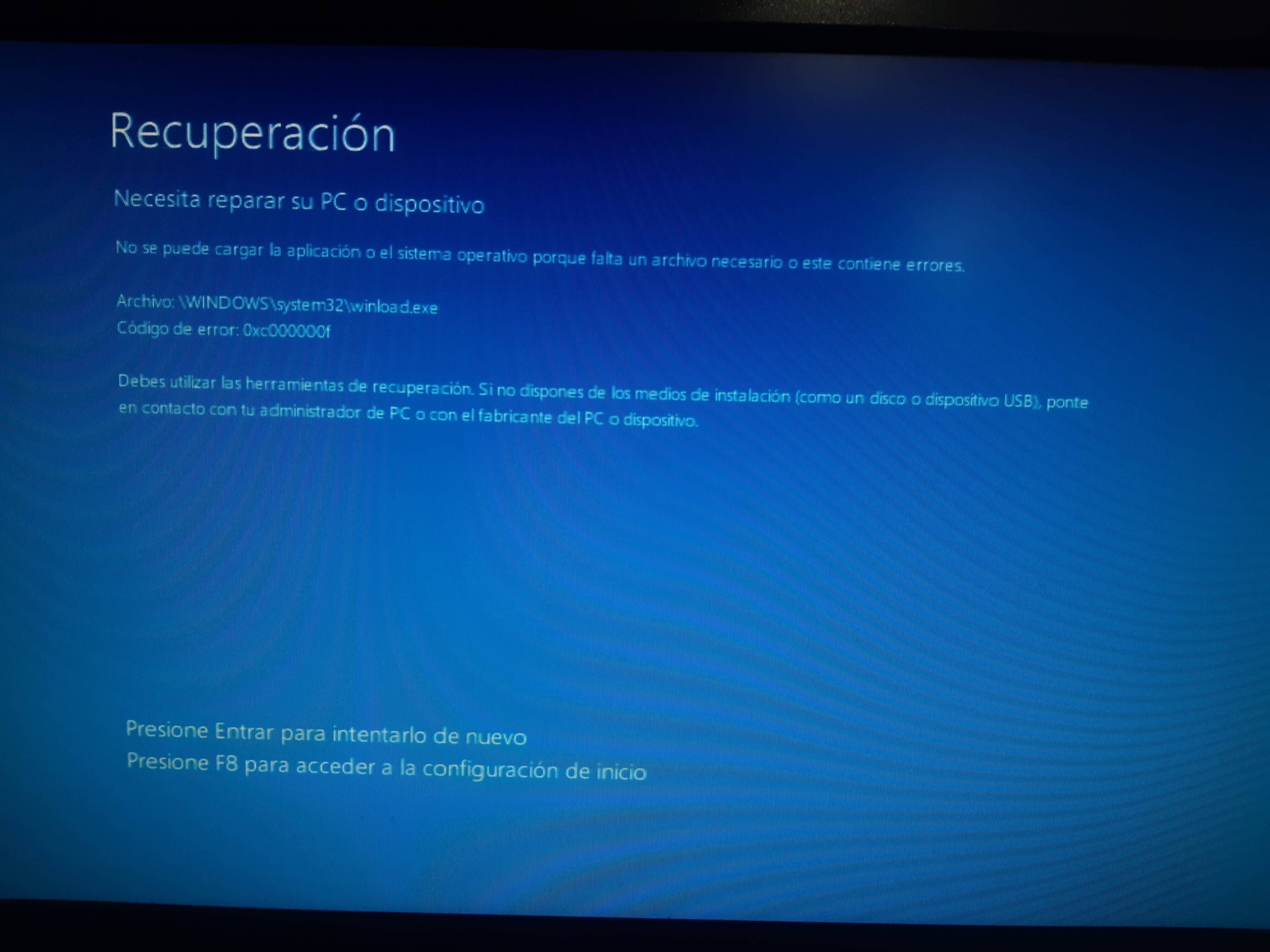 Windows 10 no inicia. Error 0xc000000f. - Microsoft Q&A