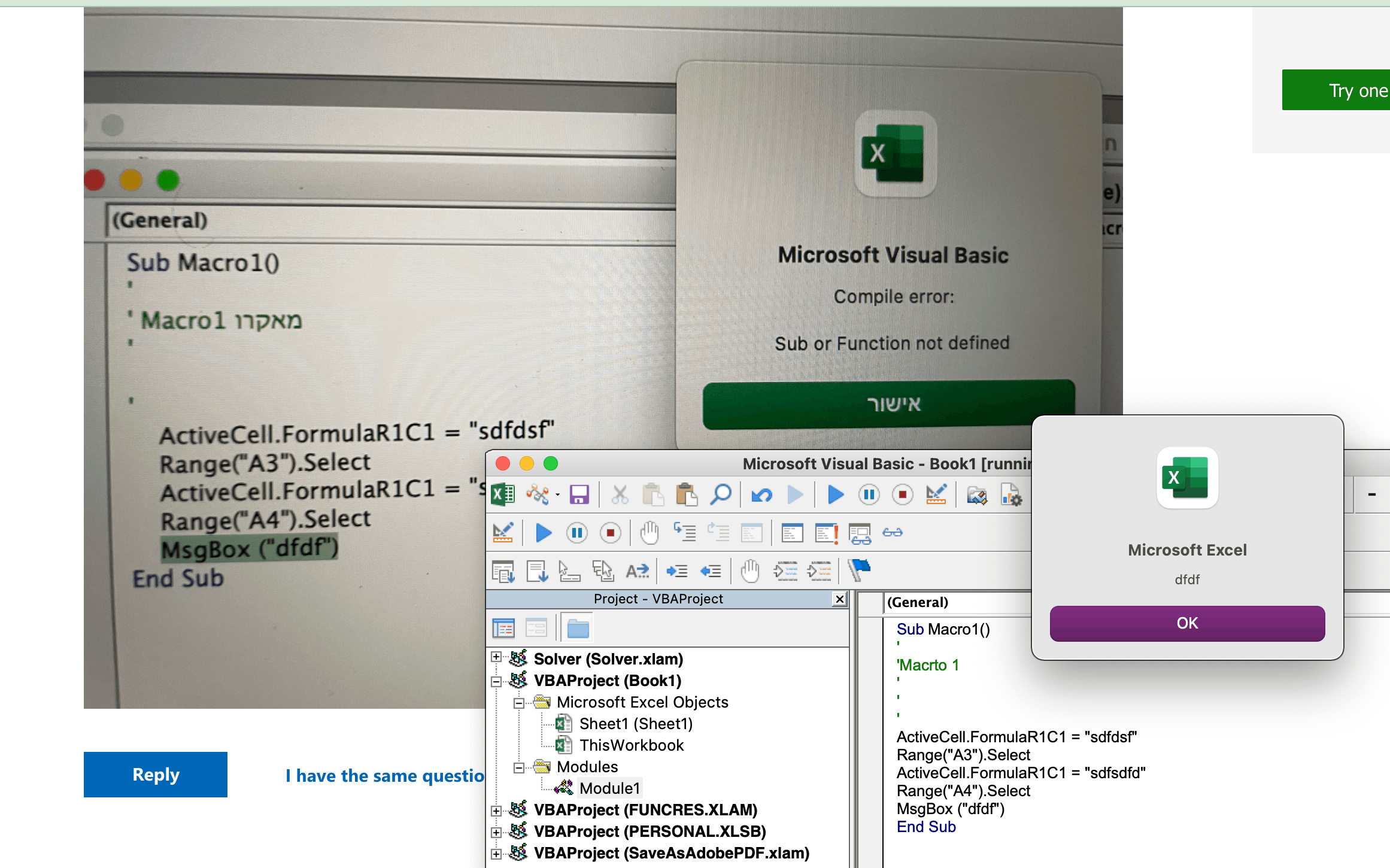 VBA code is not recognized on excel 16 for Mac - Microsoft Q&A