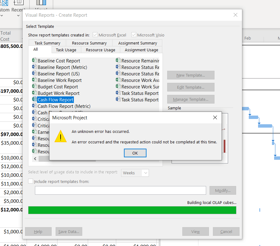 unable to export visual report "an unknown error has occurred ...