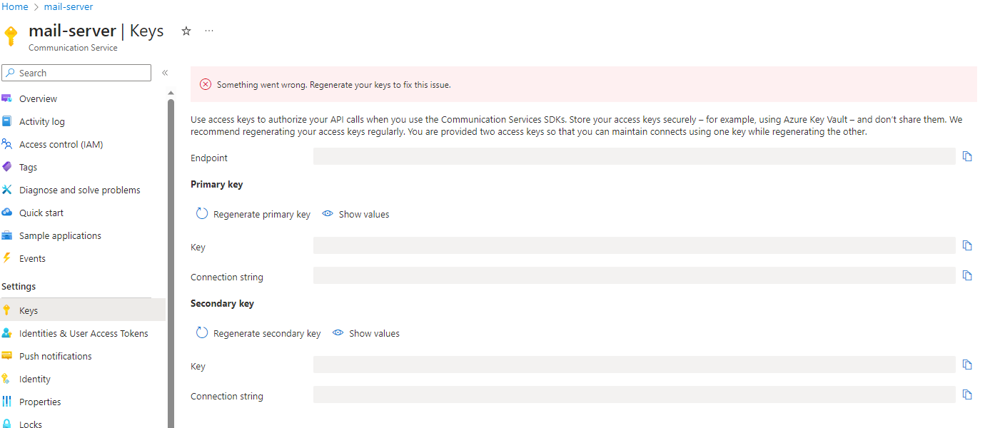 Communication service is showing me blank Keys and gives error ...