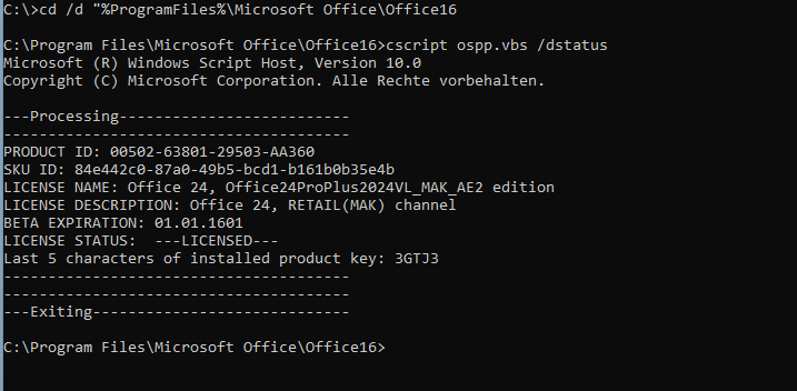 Office LTSC Prof. Plus 2024 installiuert und es wird aber in word ...