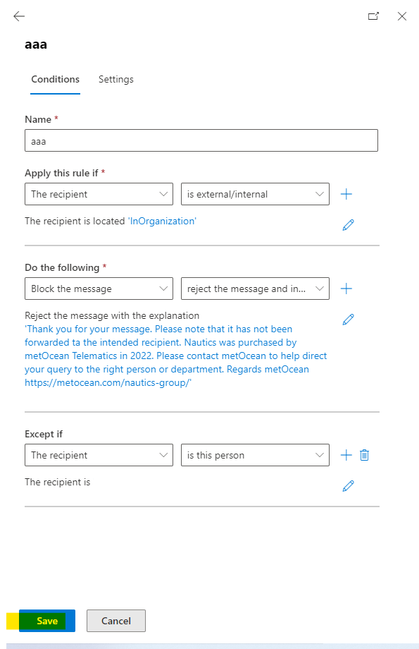 create rule to block incoming messages and send reason to sender ...